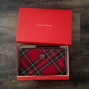 Dooney & Bourke Vibrant Red Tartan Clutch in Original Gift Box, NWT